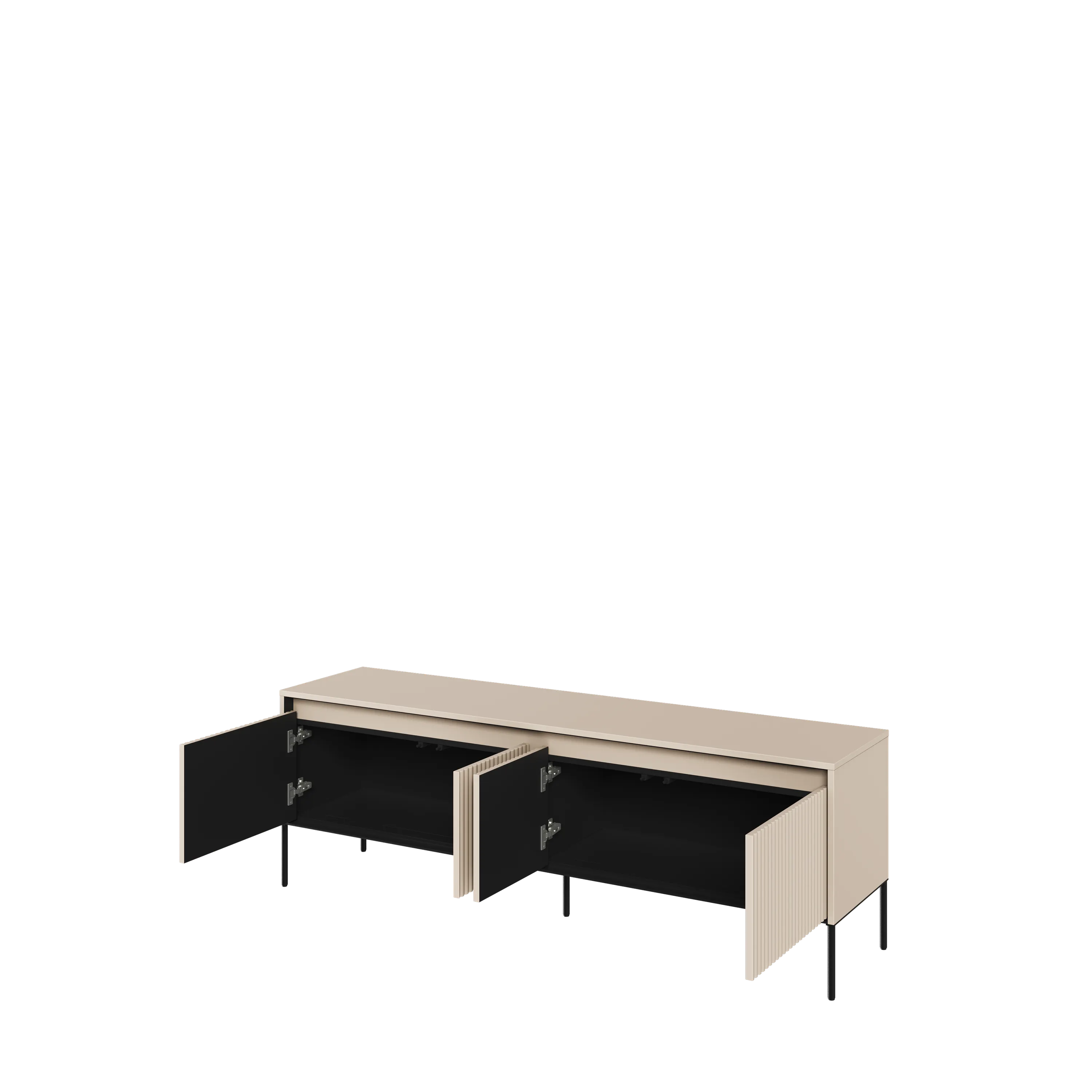 Szafka RTV z oświetleniem ryflowana TREND TR-05 4D 166cm - beż piaskowy/czarny - TR5BPC-V2