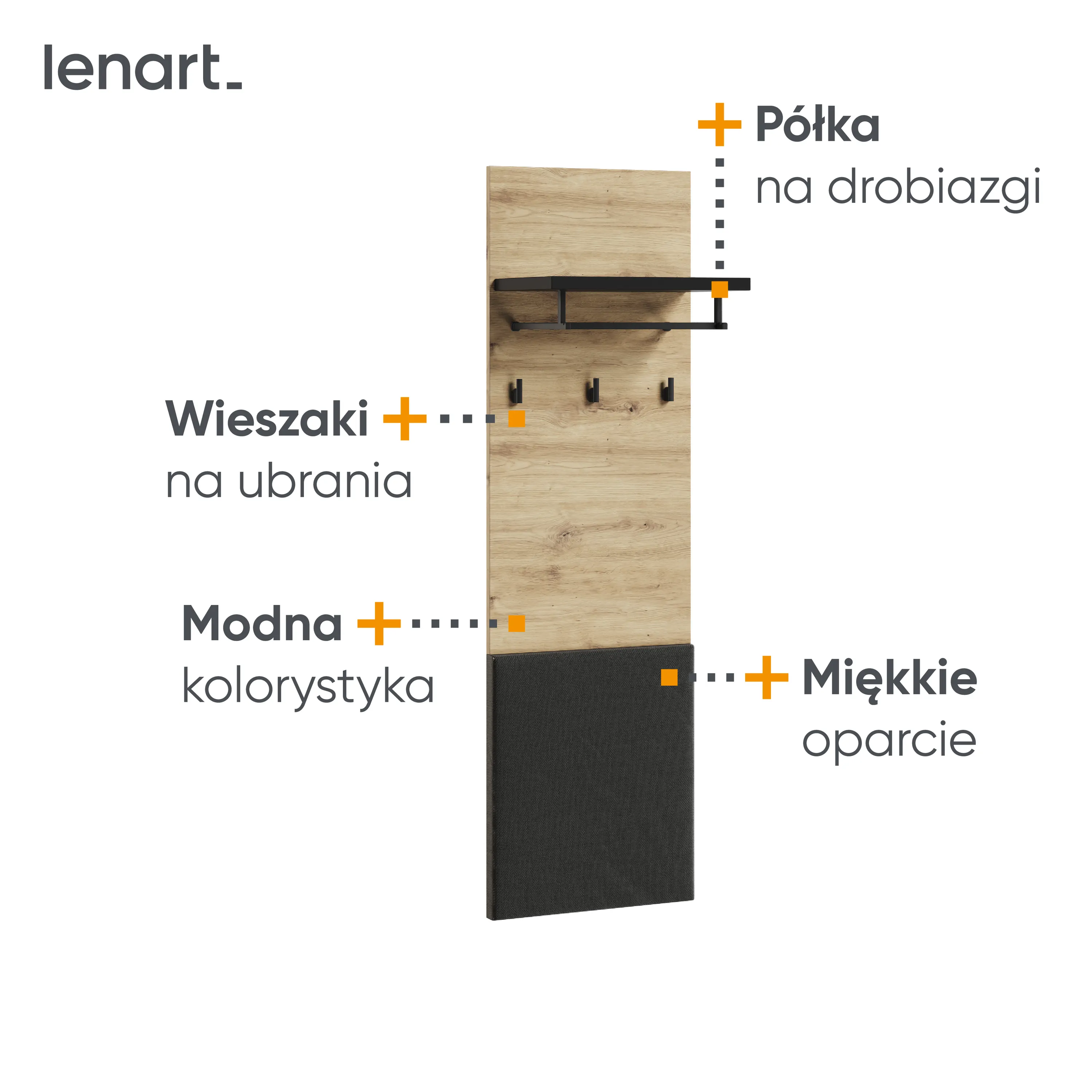 Wieszak panelowy 40cm Quant QG-07 dąb artisan/czarny - QG7DAC
