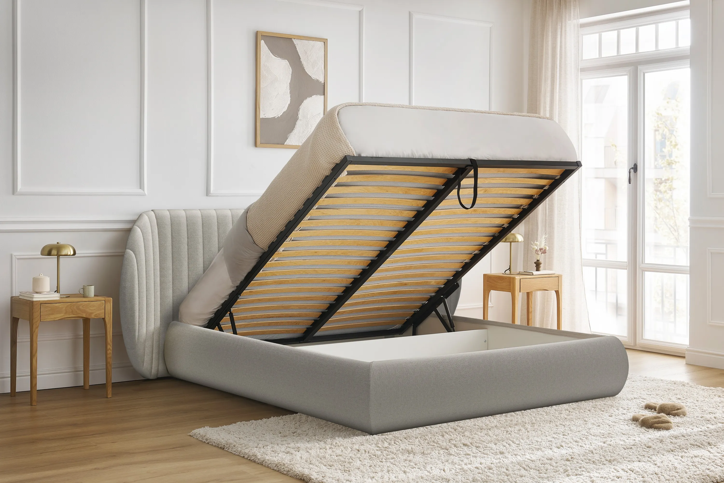 Łóżko Galin z pojemnikiem / 160x200 / Leo 03 - kremowy - B_158504