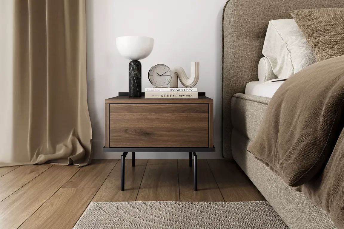 Szafka nocna z 1 szufladą ZENAR 50 cm orzech elegant czarny