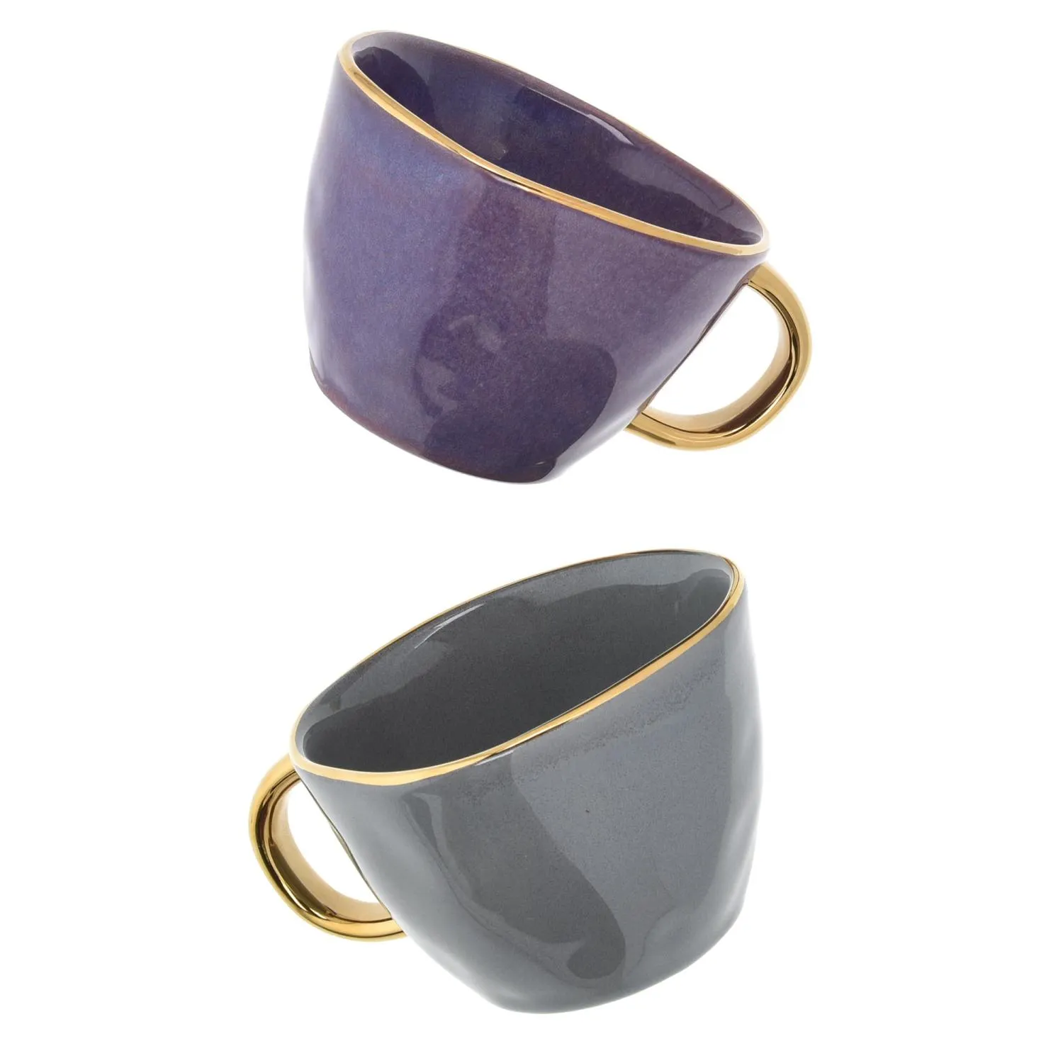 image kubek, porcelanowy, filiżanka, niebieski, złote uchwyty
