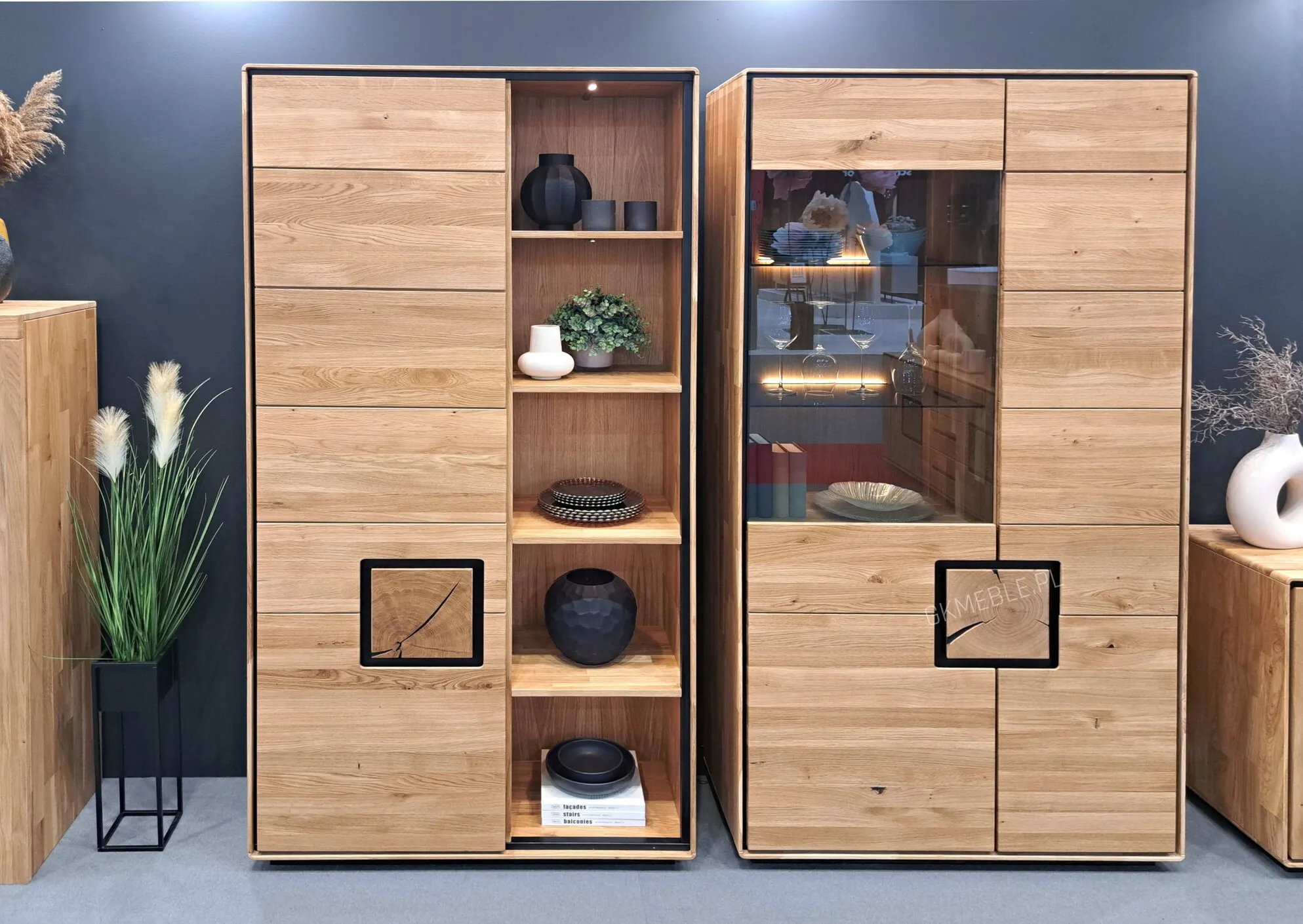 Regał dębowy MELLOW 100x203 zamykany z półkami - GK_103625103