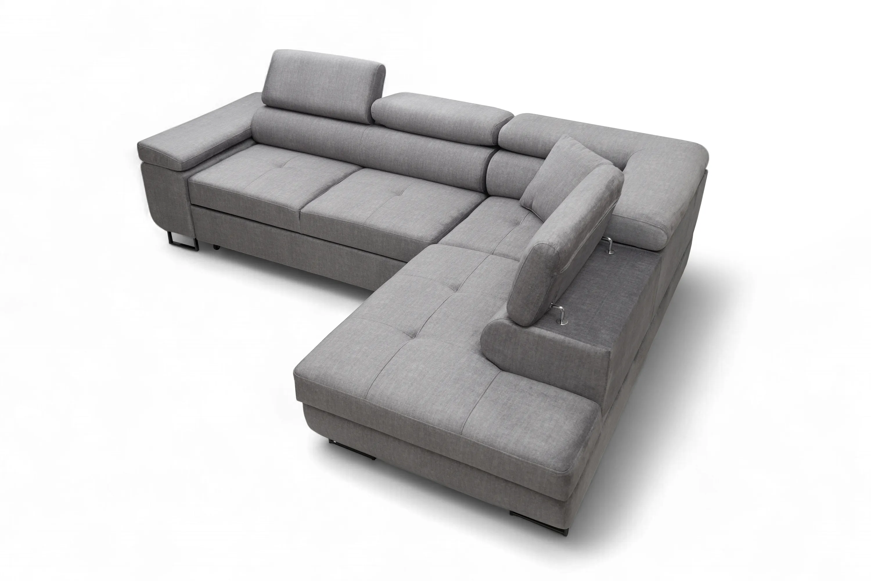 Narożnik prawostronny ANNABELLE L regulowane zagłówki nogi czarne tkanina Vogue 14 szary - B_165780