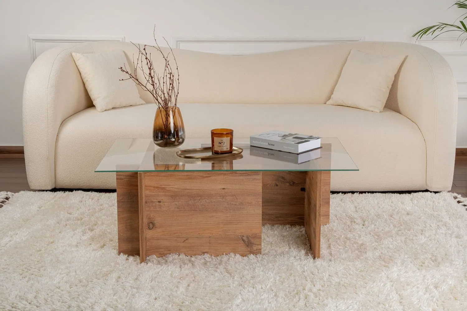 Stolik kawowy VETRINO 65x105 cm szkło hartowane sosna atlantycka - ASI_353NRD1106