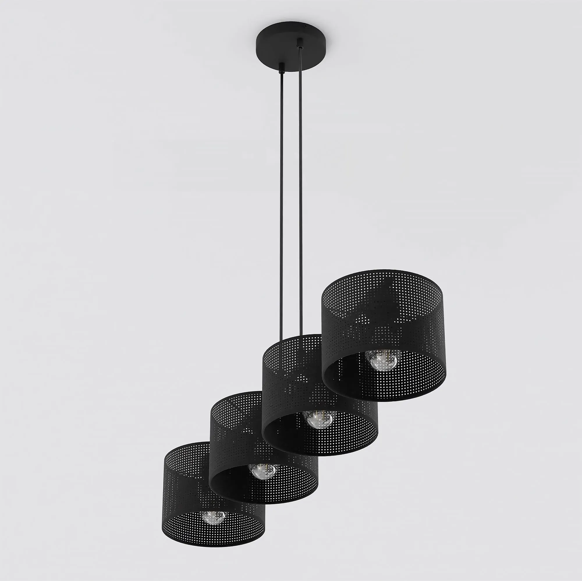 lampa wisząca, lampy sufitowe, czarna perforowana, kinkiet sufitowy, industrialny design