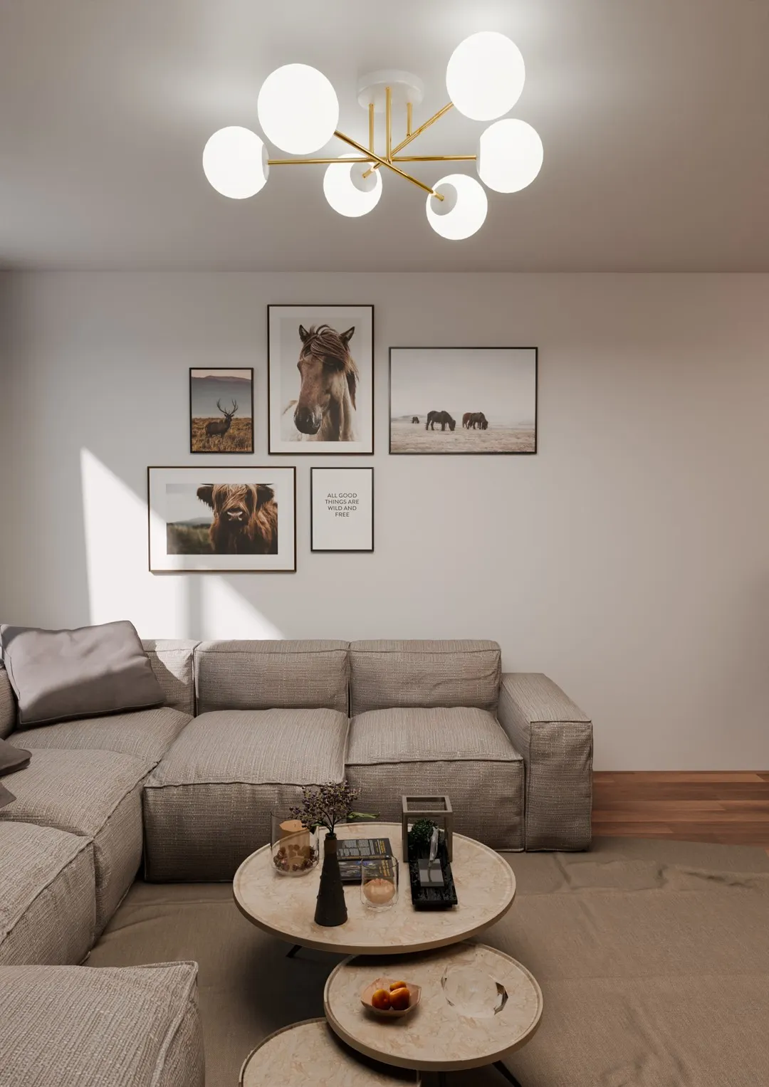 lampa sufitowa, kinkiet, gold, białe klosze, salon