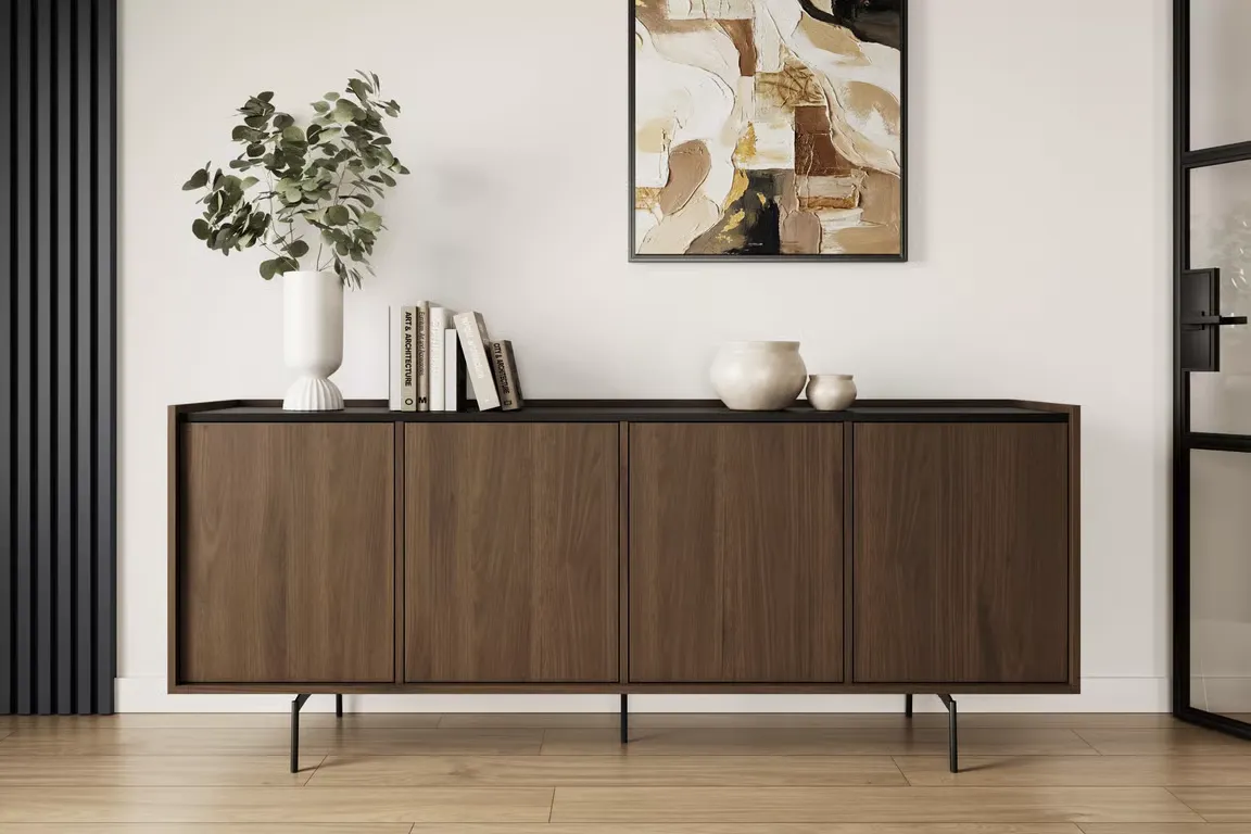 Komoda 4-drzwiowa z półkami ZENAR 200 cm orzech elegant czarny — zdjęcie 7