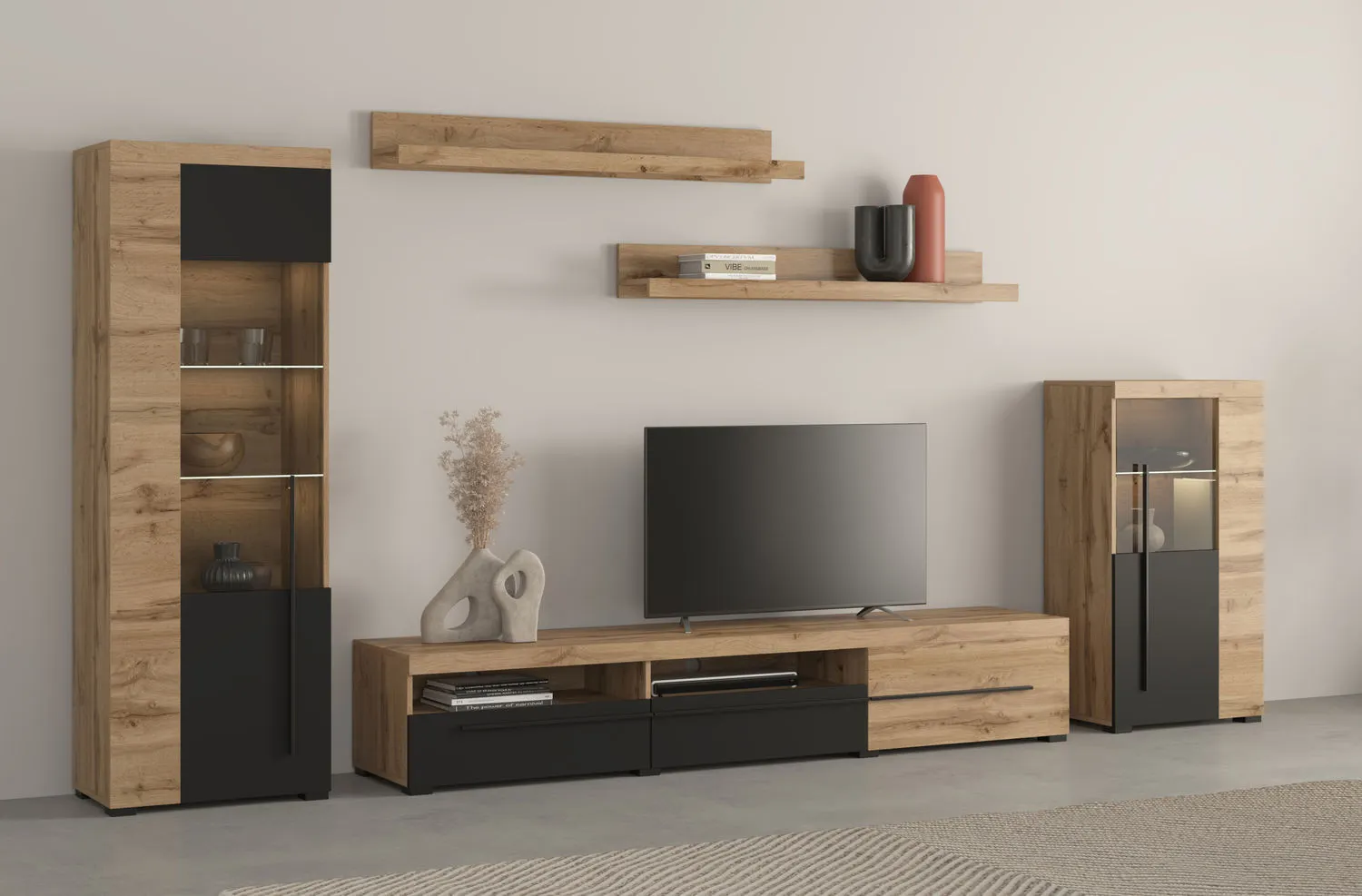 Meblościanka ROGER 11 dąb wotan/czarny - 22N2ZH11