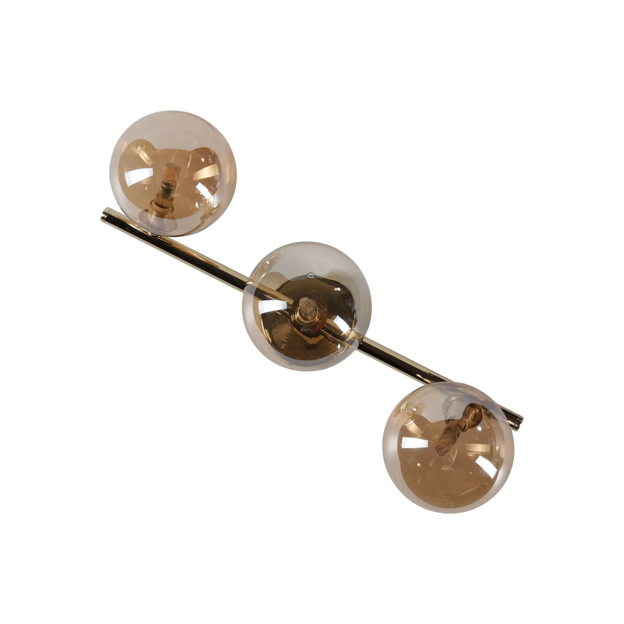 Lampa sufitowa Estera złota metalowa z bursztynowymi okrągłymi szklanymi kloszami 47x23x17cm - TK_5418