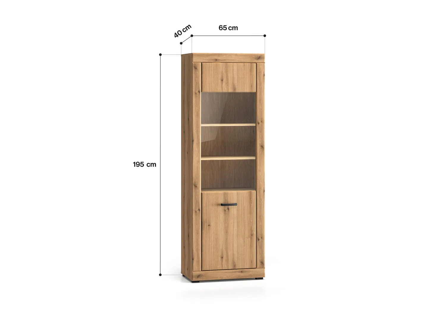 Witryna szklana 1-drzwiowa DORA 65x40x195 L/P dąb evoke — zdjęcie 8