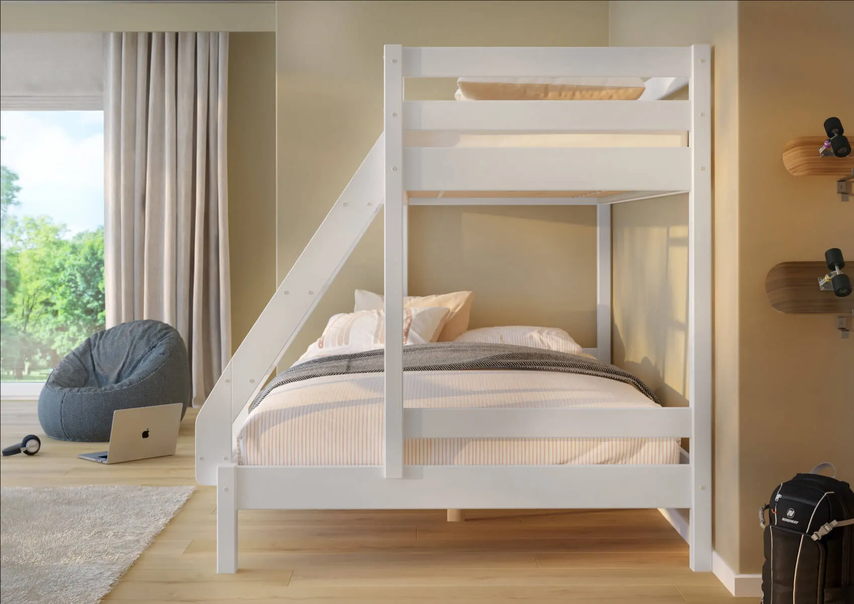Łóżko piętrowe 3-osobowe TRIPLE białe - LPTRIPLEBIA