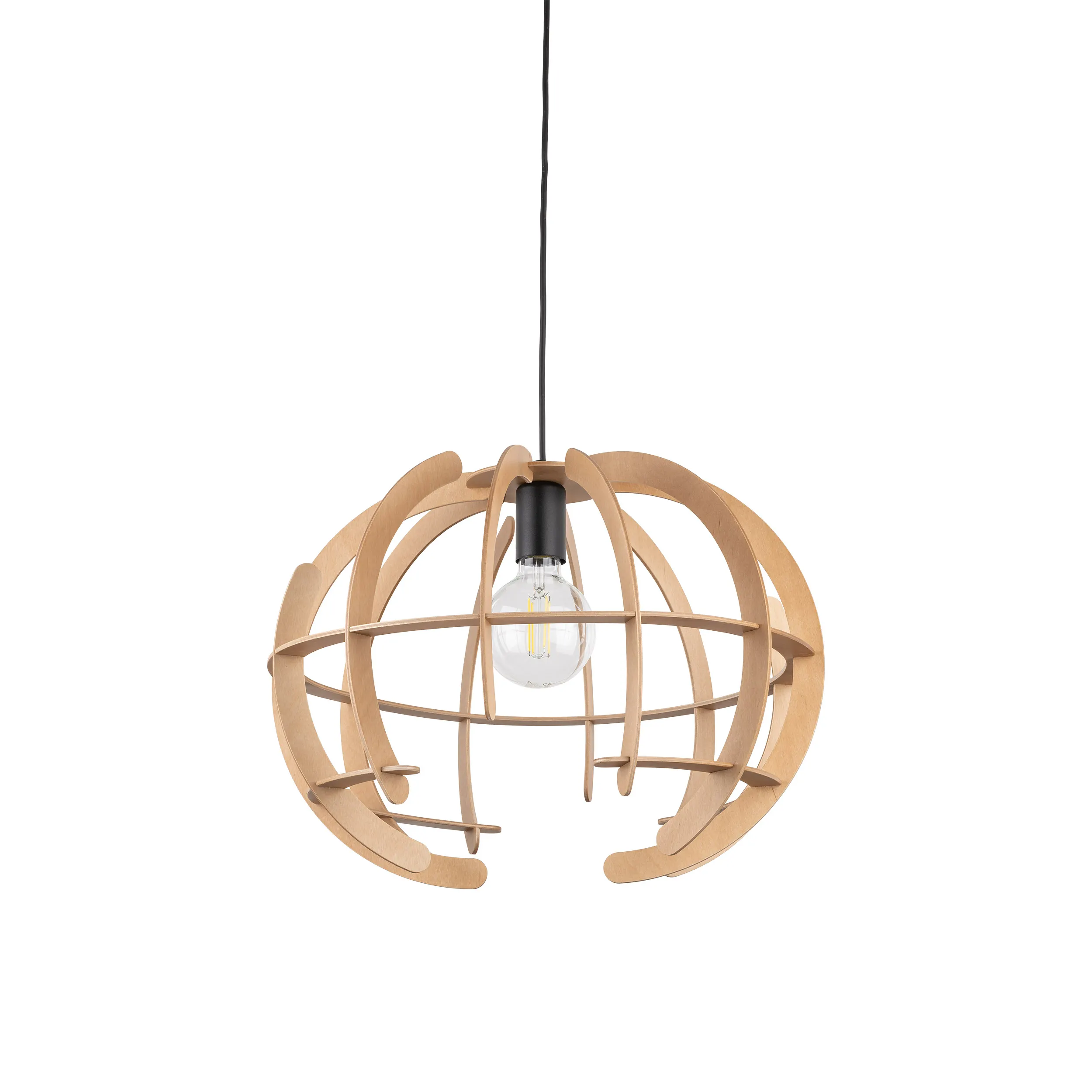 Lampa wisząca VENUS czarna z drewnianym okrągłym kloszem - TK_6886