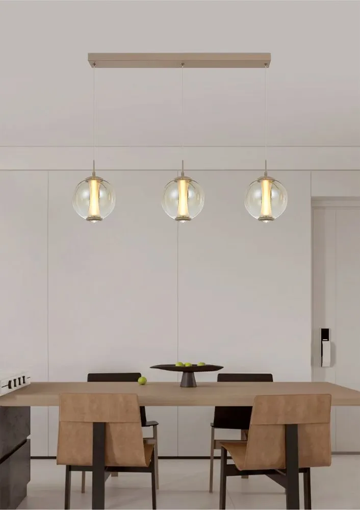 lampa wisząca, klińska lampa, trzy punkty, szkło, drewniany stelaż