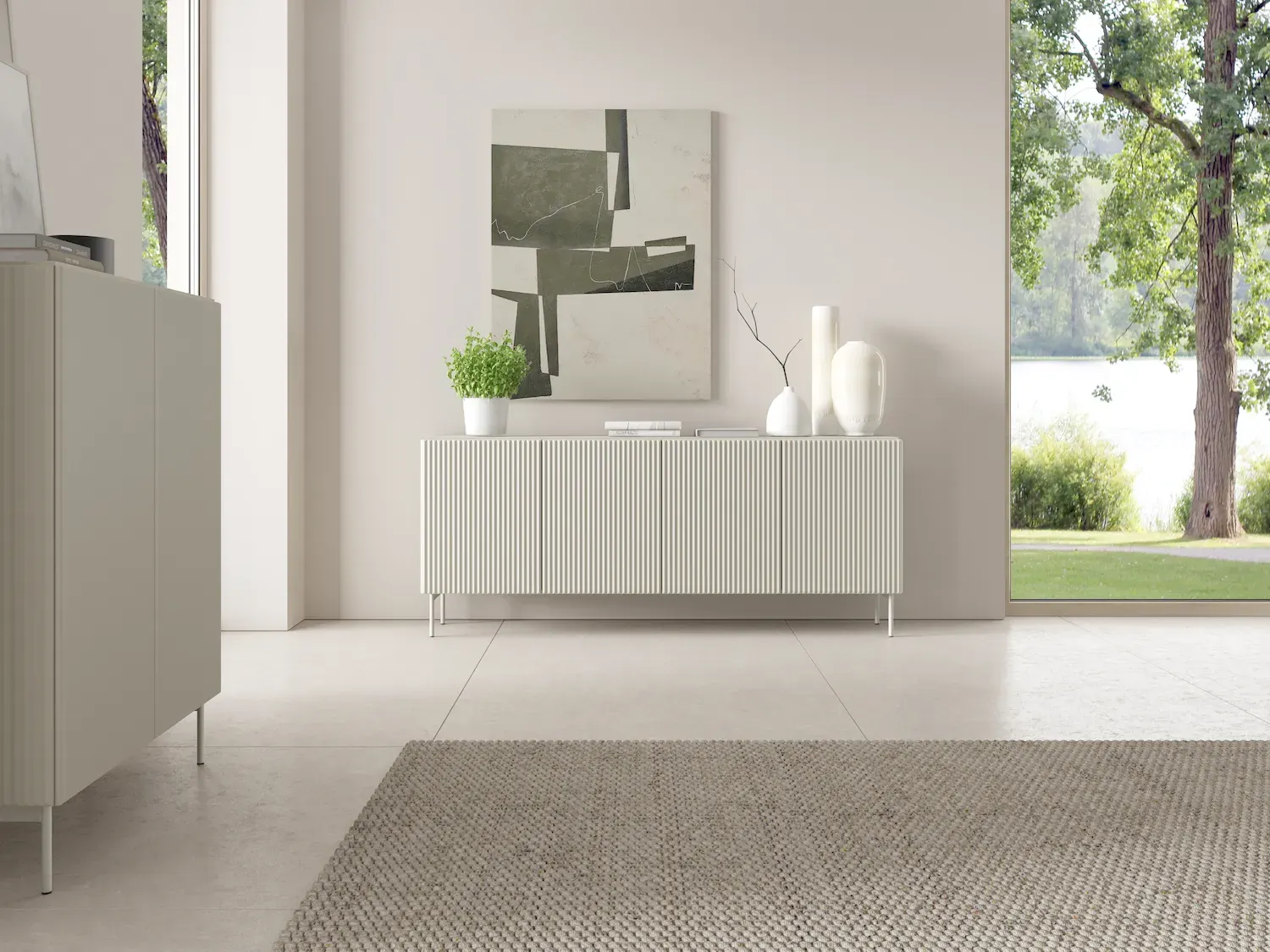 Komoda 4-drzwiowa MUTI KOMODA 195 cm ryflowany front kaszmir - LA_MUTI_KOMODA_195_4D