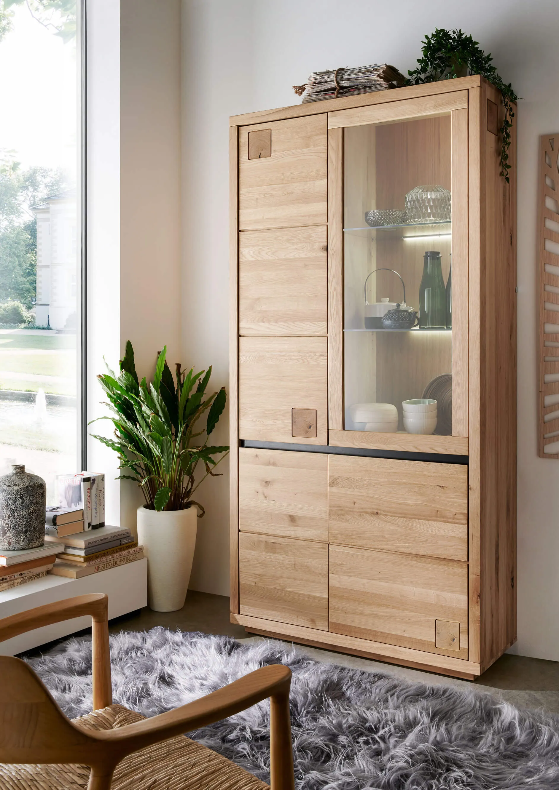 Witryna dębowa HALLOW 205x103 z 4 szafkami prawa - GK_1031595201