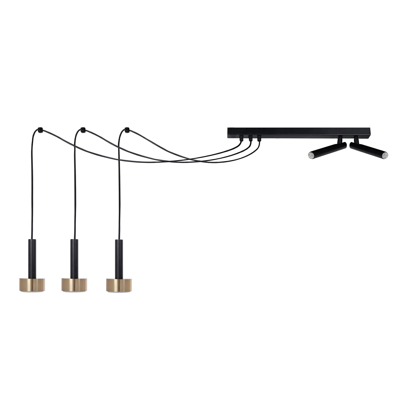 Lampa wisząca stalowa STAMP SPIDER 3 + 2 x plafon czarny złoty szczotkowany