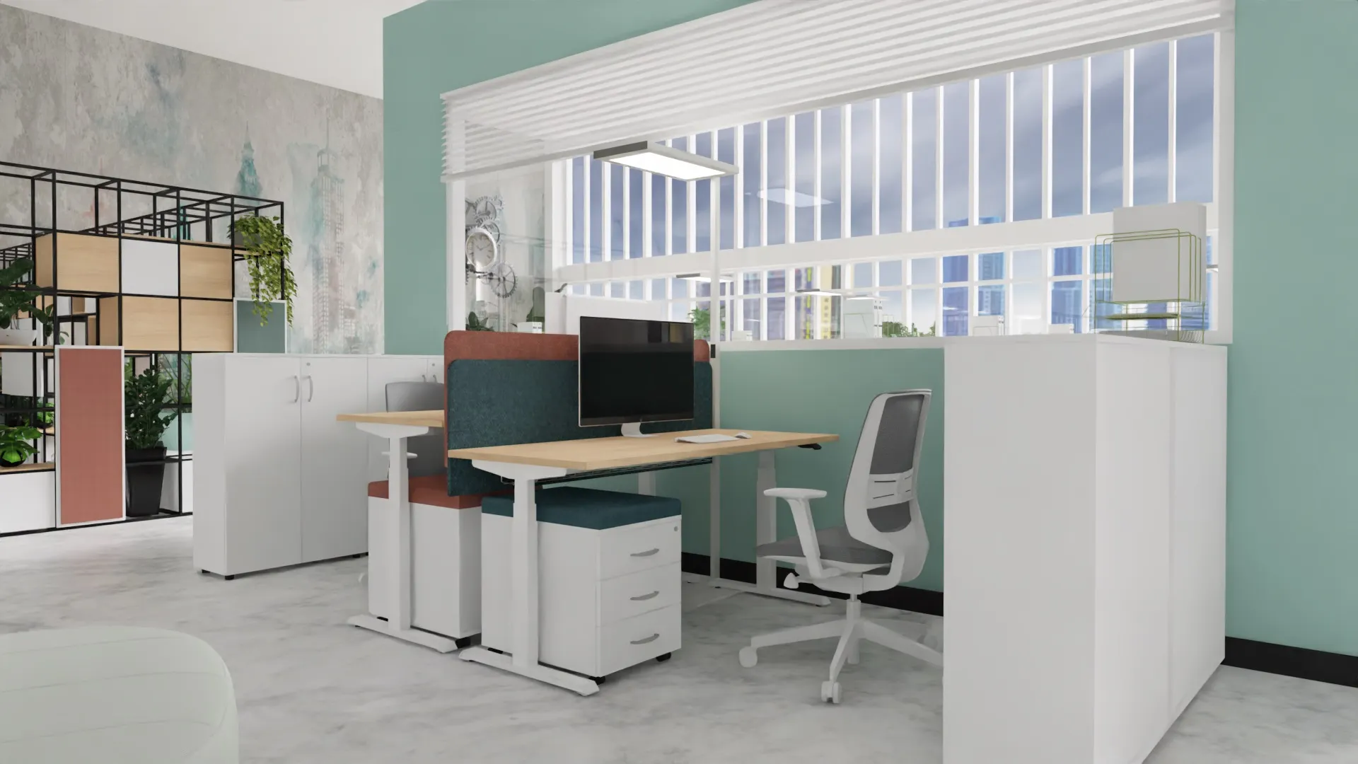 Biurko OP-LITE E elektryczne z regulacją wysokości dąb napolitano białe 140x70x62,5(127,5)cm - OLE1470DNAPB