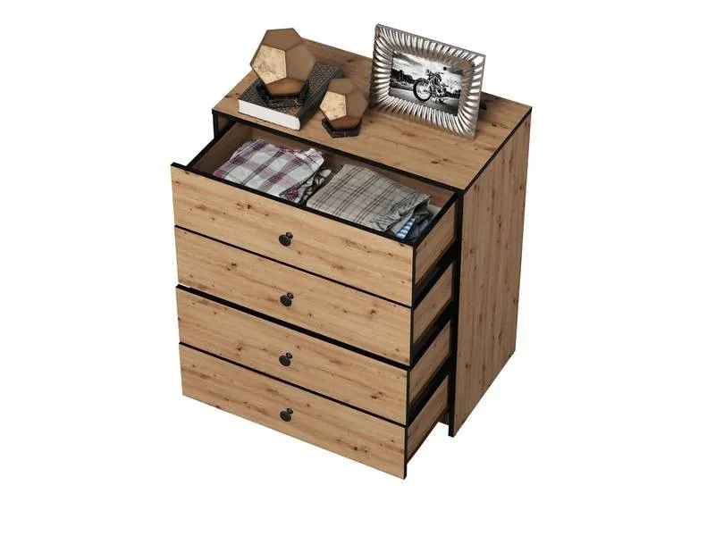 Komoda z 4 szufladami LOFT 02 Dąb artisan, Czarny 72x83 cm - LOFT02