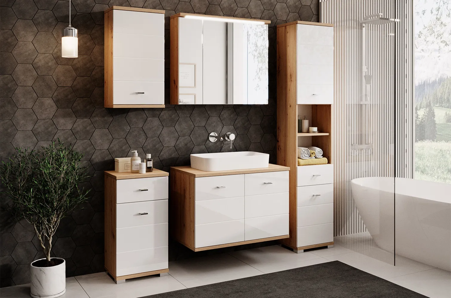 Szafka łazienkowa z szufladą STING L/P 73x38 dąb Artisan/biały - TH-100-1825