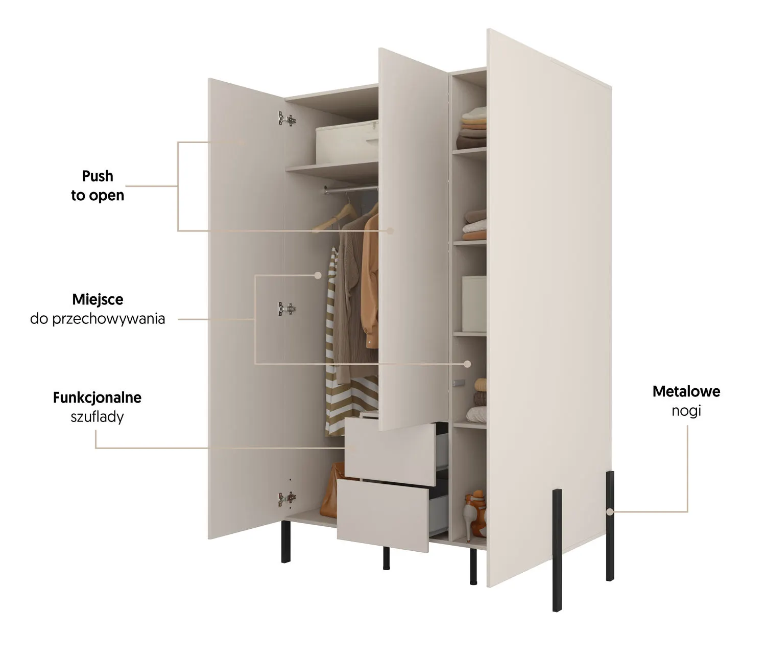 Szafa 3-drzwiowa z szufladami JUKON S 139x210 kaszmirowa - 24KSND19