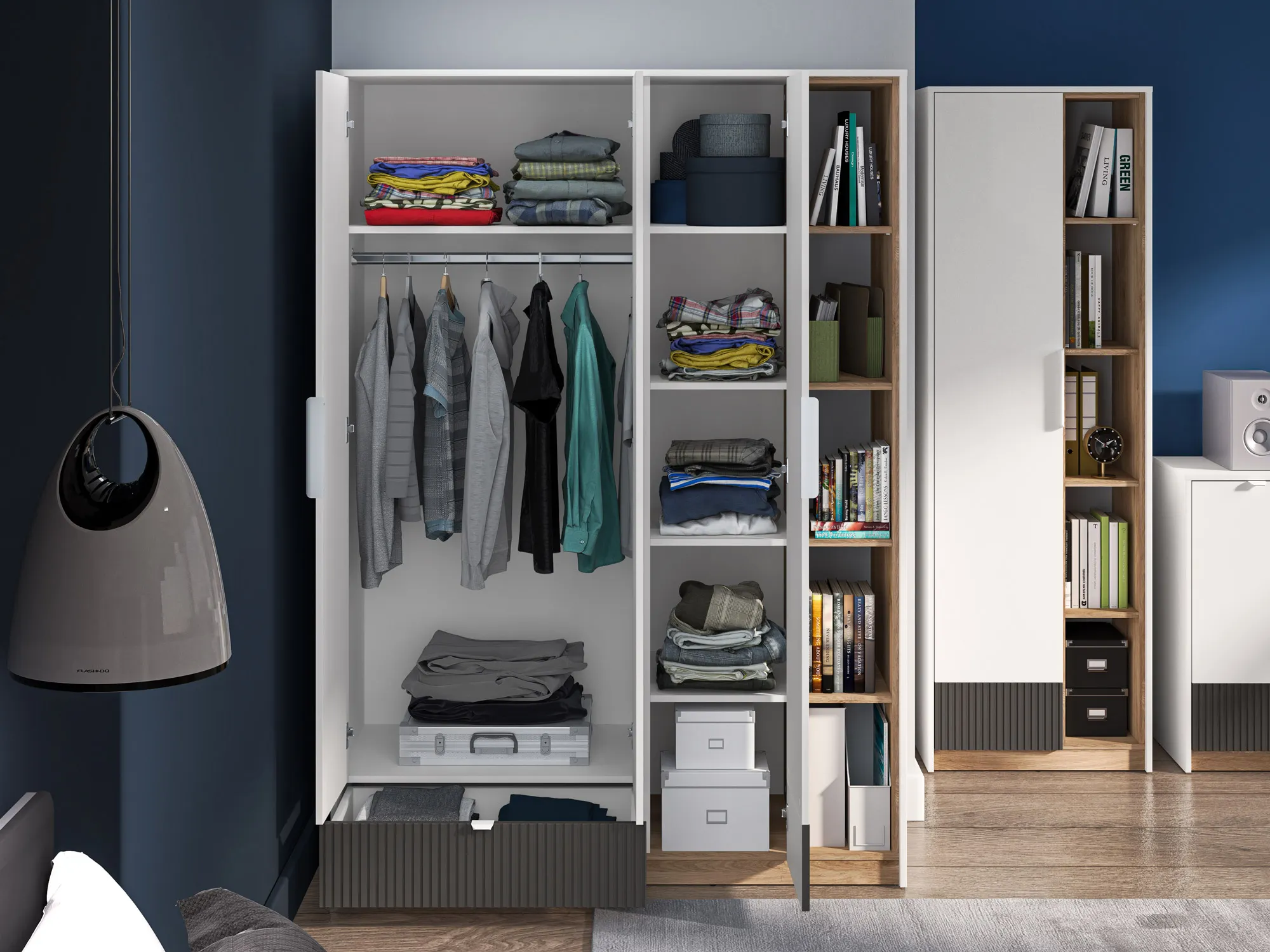 Szafa 3-drzwiowa z 1 szufladą TORINO 01 Biały, Castello, Grafit - 1TORI01-001