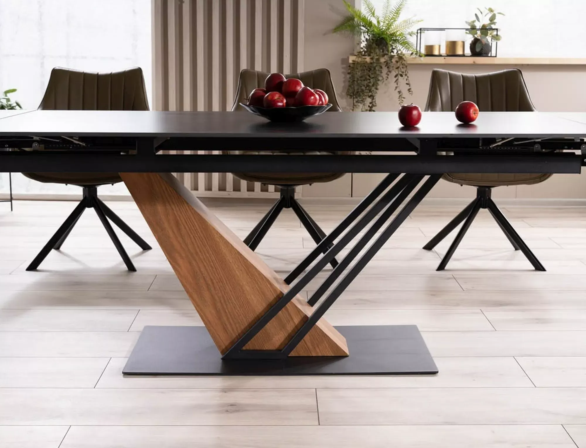 Stół rozkładany ceramiczny blat GENESIS 90x180-240 czarny efekt marmuru stelaż jesion czarny mat - GENESISCCJ180