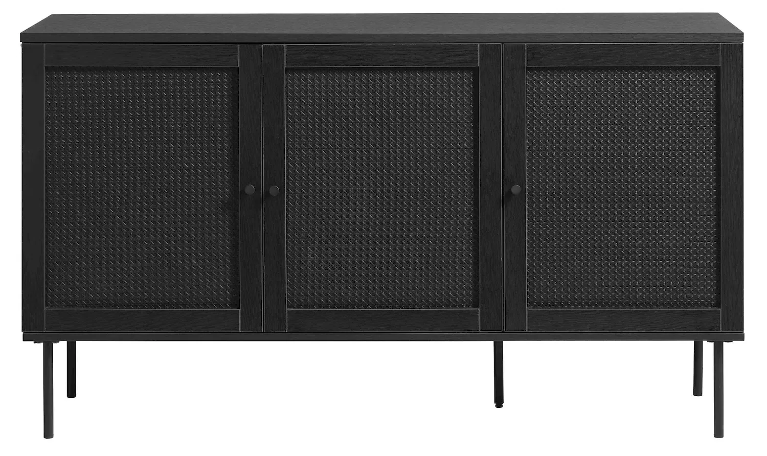 Komoda 3-drzwiowa PENSACOLA 140x80 cm plecionka z polirattanu/czarna