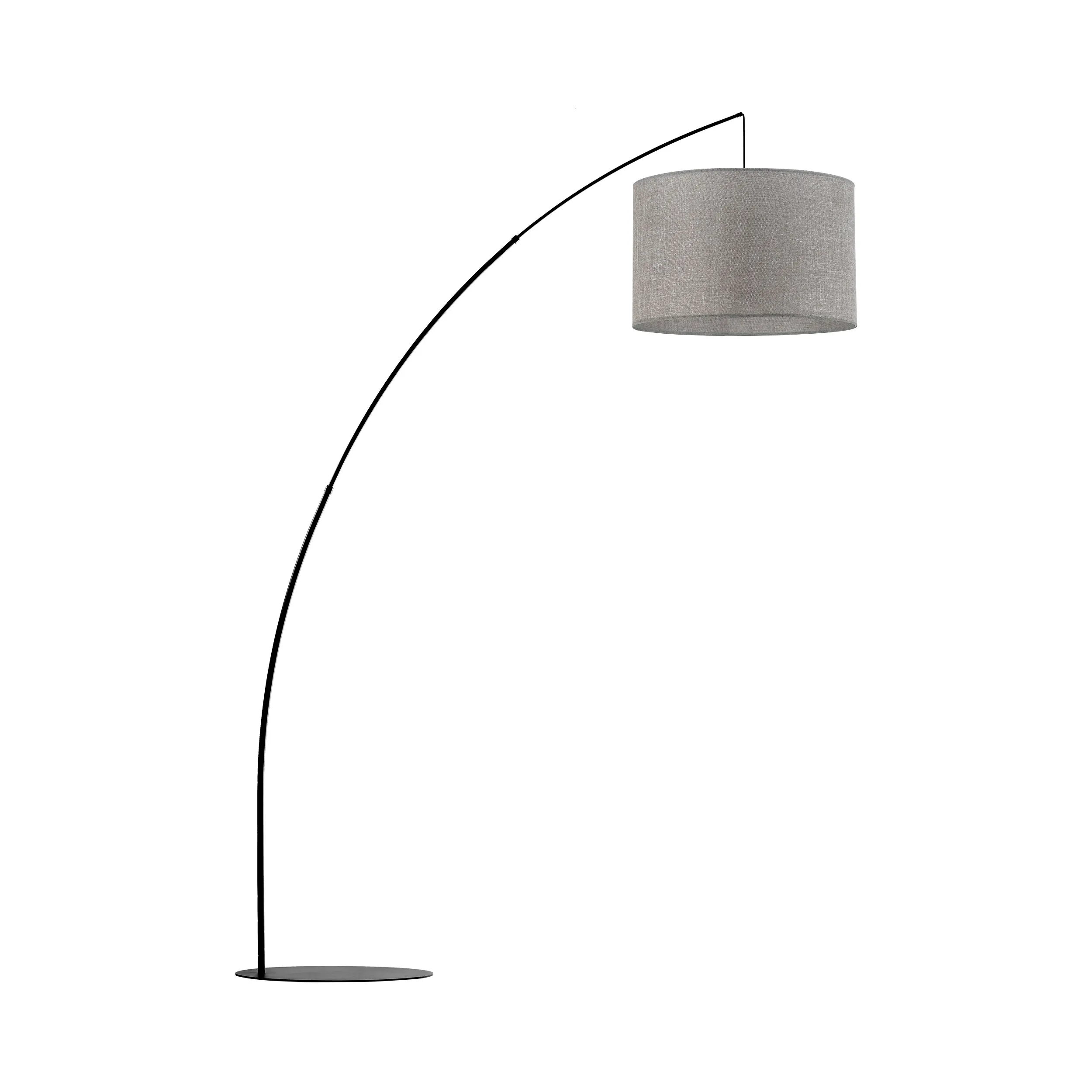 Lampa podłogowa MOBY czarna na metalowym wysięgniku z szarym okrągłym kloszem z tkaniny 245x190x60cm