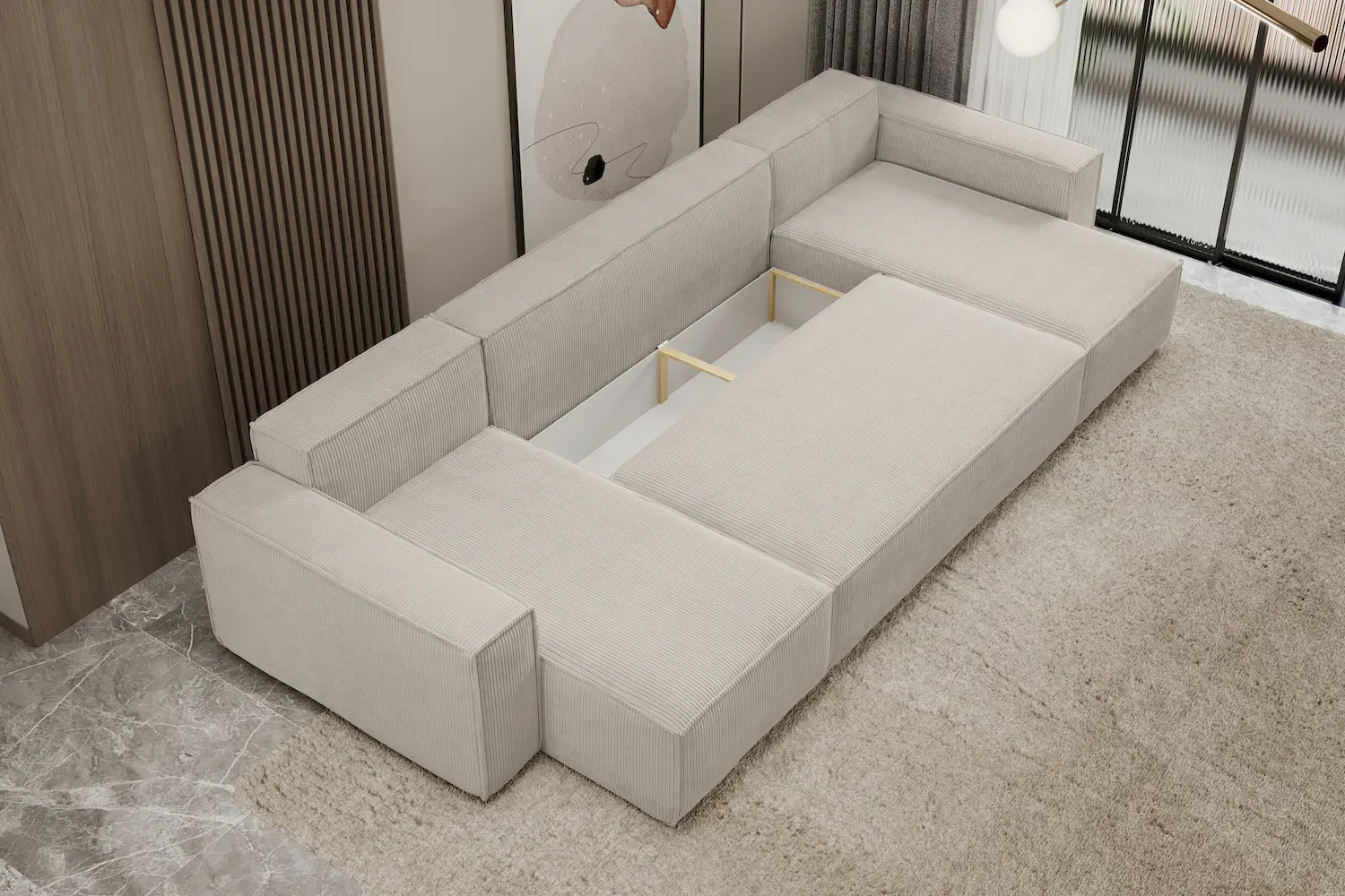 Narożnik uniwersalny KARL U rozkładany tkanina Poso 100 waniliowy - NAROZNIK_KARL_U_POSO100