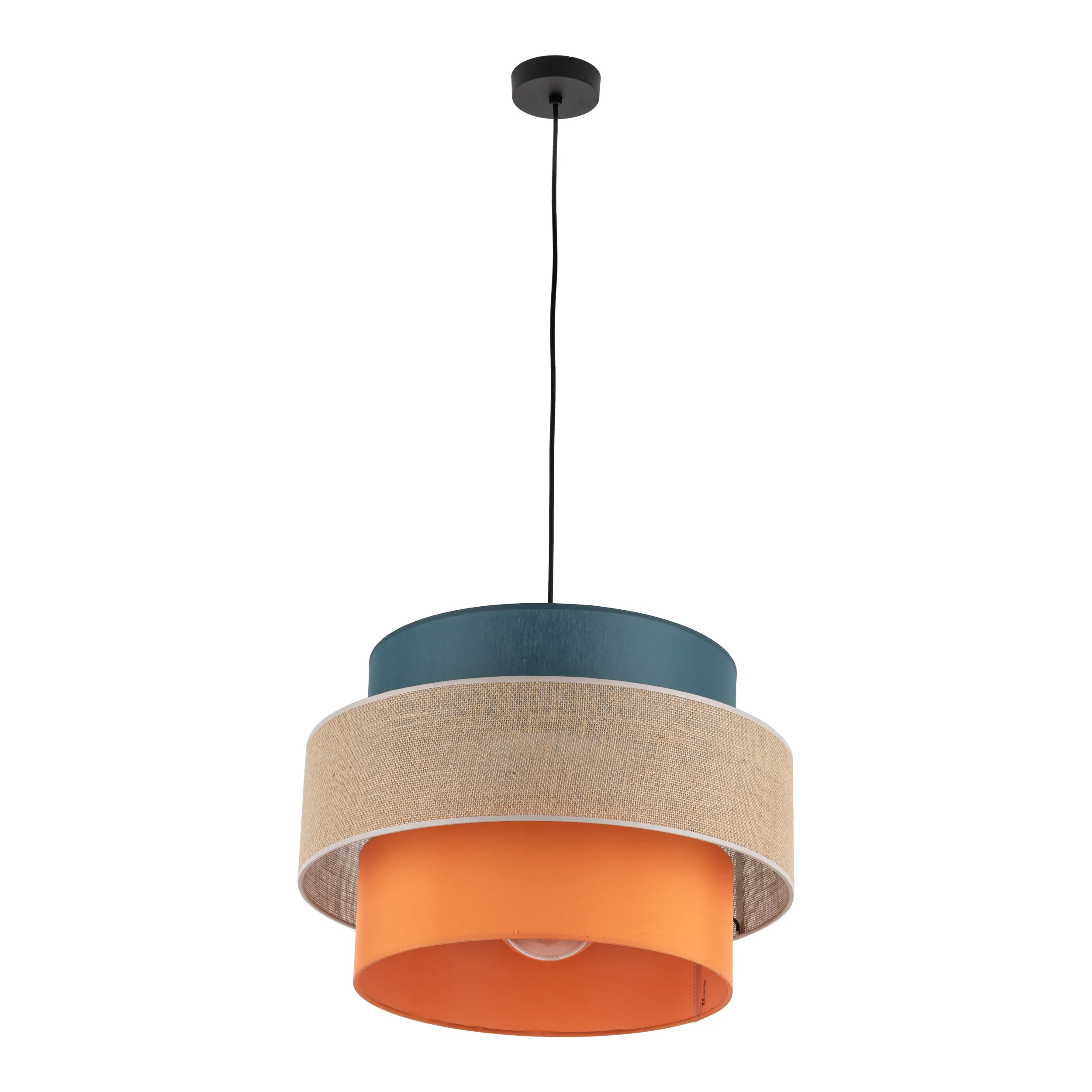 Lampa wisząca TRIO JUTA MIX czarna z trójkolorowym niebieskim pomarańczowym brązowym okrągłym abażurem 160x50cm - TK_2758