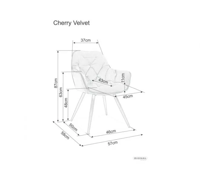 Krzesło tapicerowane CHERRY VELVET pikowane beżowe/czarne nogi Signal — zdjęcie 8