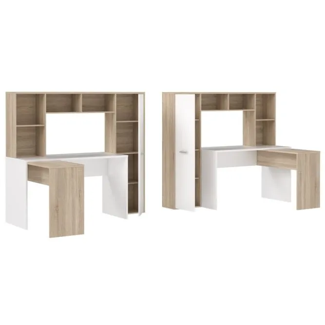 Biurko NET106 narożne z regałem SZ173xW152xG118 cm - dąb sonoma, biały
