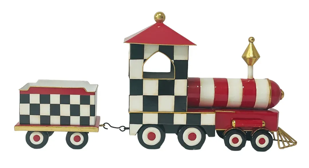 POCIĄG metalowy w biało-czarną kratę 1679 czerwony POCIĄG metalowy w biało-czarną kratę 1679 czerwony