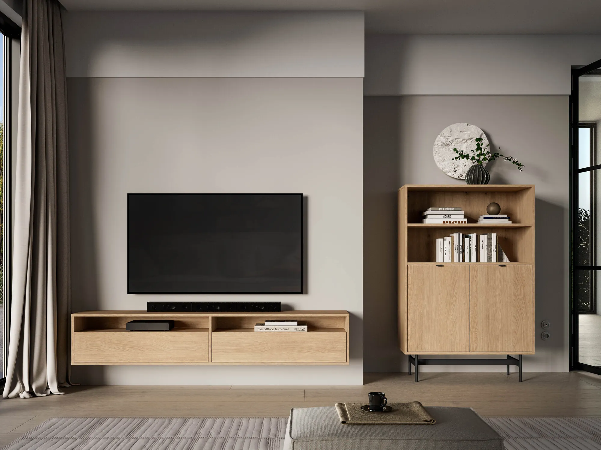 TV stand, meble pod telewizor, drewniana szafka, regał na książki, niska szafka