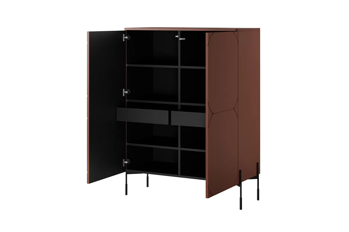 Komoda wysoka SONATIA 120 - czerwony ceglany - czarne nogi - B_149176