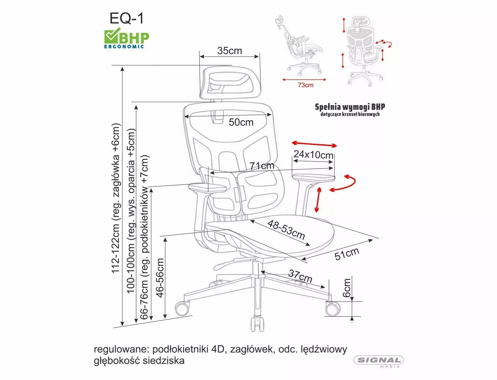 Fotel obrotowy ergonomiczny EQ-1 czarny — zdjęcie 6