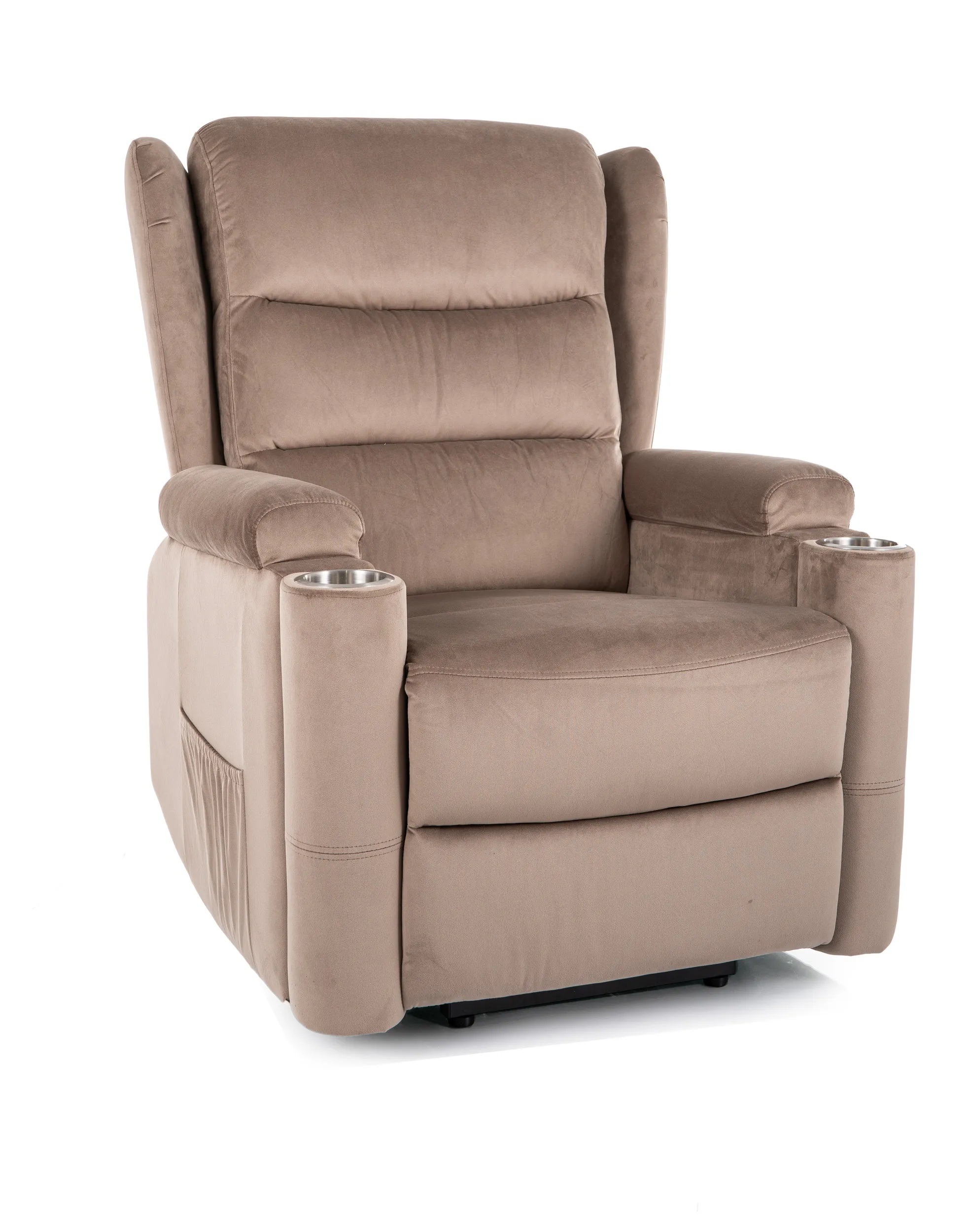 Fotel elektryczny rozkładany MINOS VELVET Bluvel 40 z funkcją pionizacji ciemnobeżowy