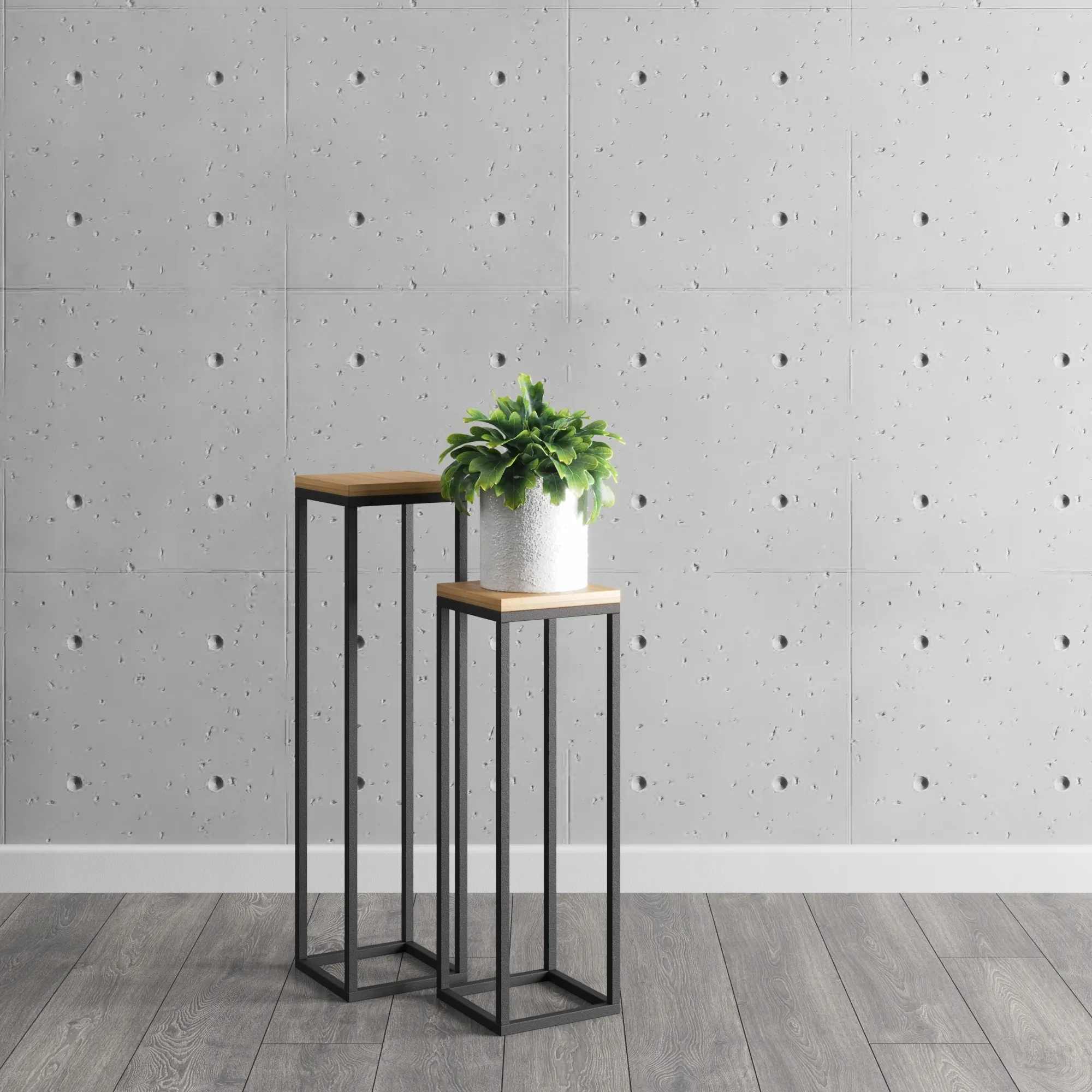 Kwietnik stojący LAVAL S metal drewno czarny naturalny - LD_TZ000043