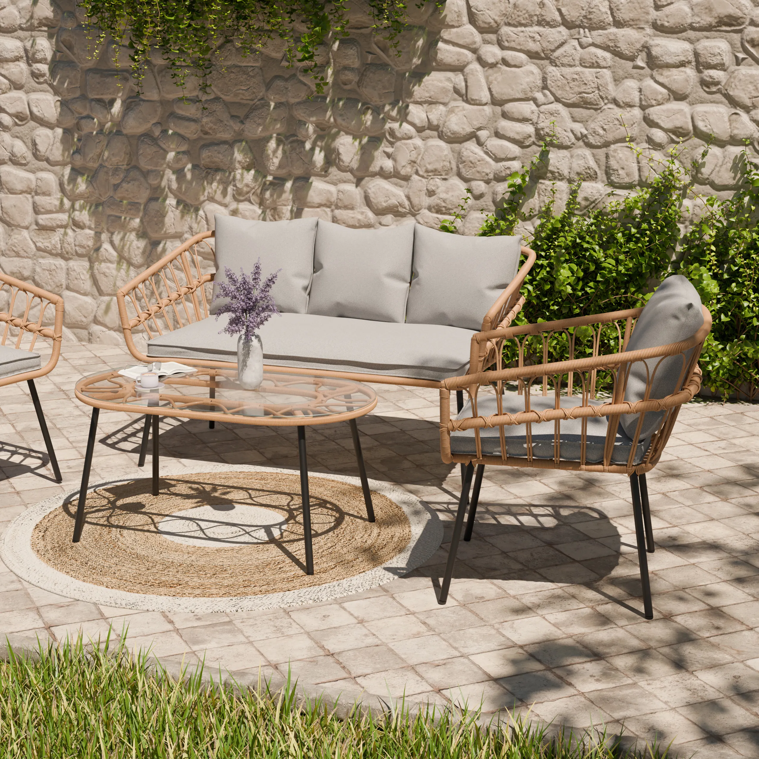 Zestaw ogrodowy wypoczynkowy PLAIT 4-set technorattan szary Zenjoy - PLAIT_SZARY