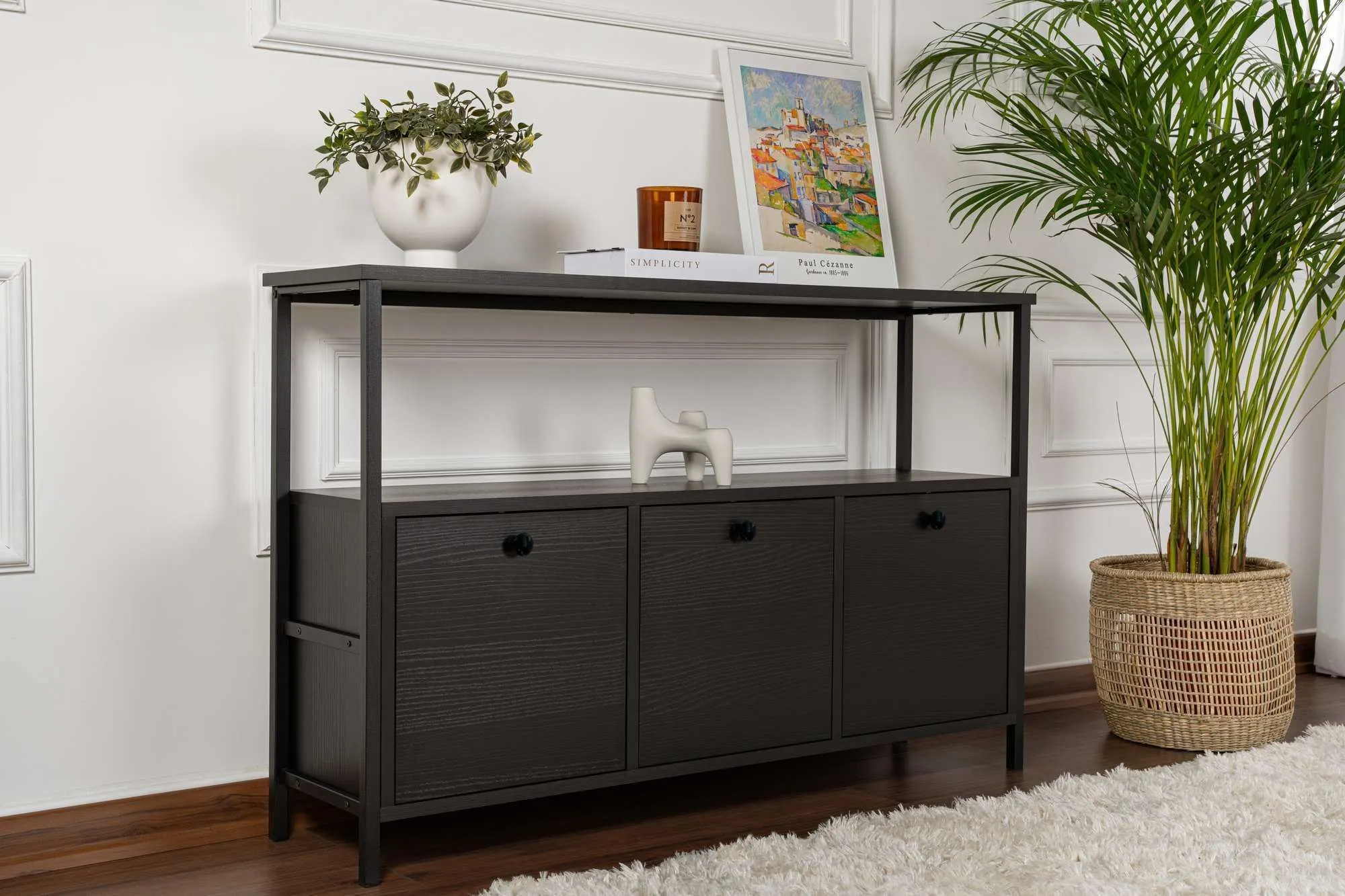 Konsola 3-drzwiowa SOLACE 120 cm czarna czarny metalowy stelaż — zdjęcie 7