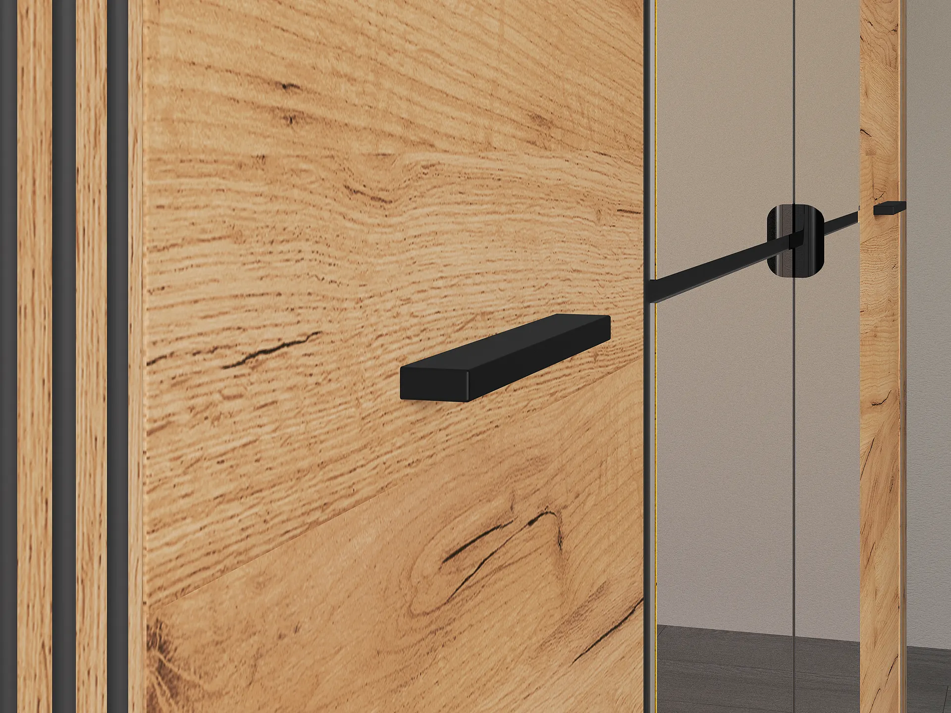 Szafa z lustrem 4-drzwiowa z 2 szufladami URSO 01 craft złoty-czarny - 1URSO01-001