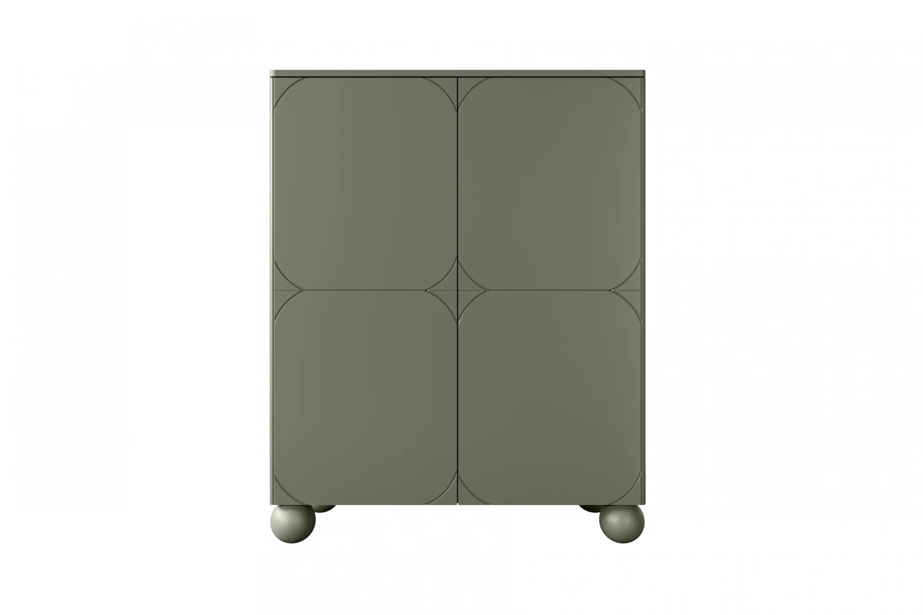 Komoda wysoka 2-drzwiowa z 2 szufladami SONATIA 120cm oliwka nogi kule - B_157118