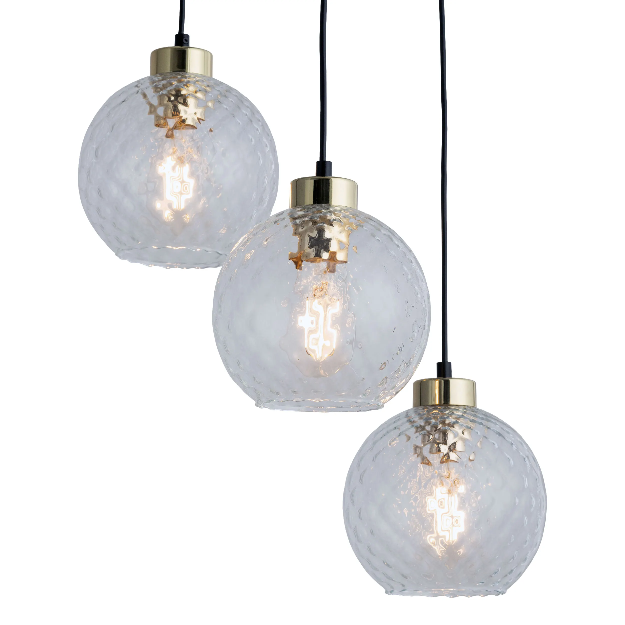 Lampa wisząca DEVON czarna ze złotymi elementami kryształowymi okrągłymi kloszami 110x42cm - TK_4586