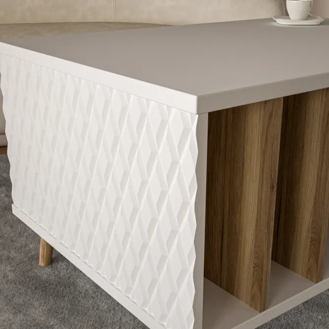 Stolik kawowy AKSANA z półką i przegrodami - dąb mauvella, biały - CFTT5204-M992