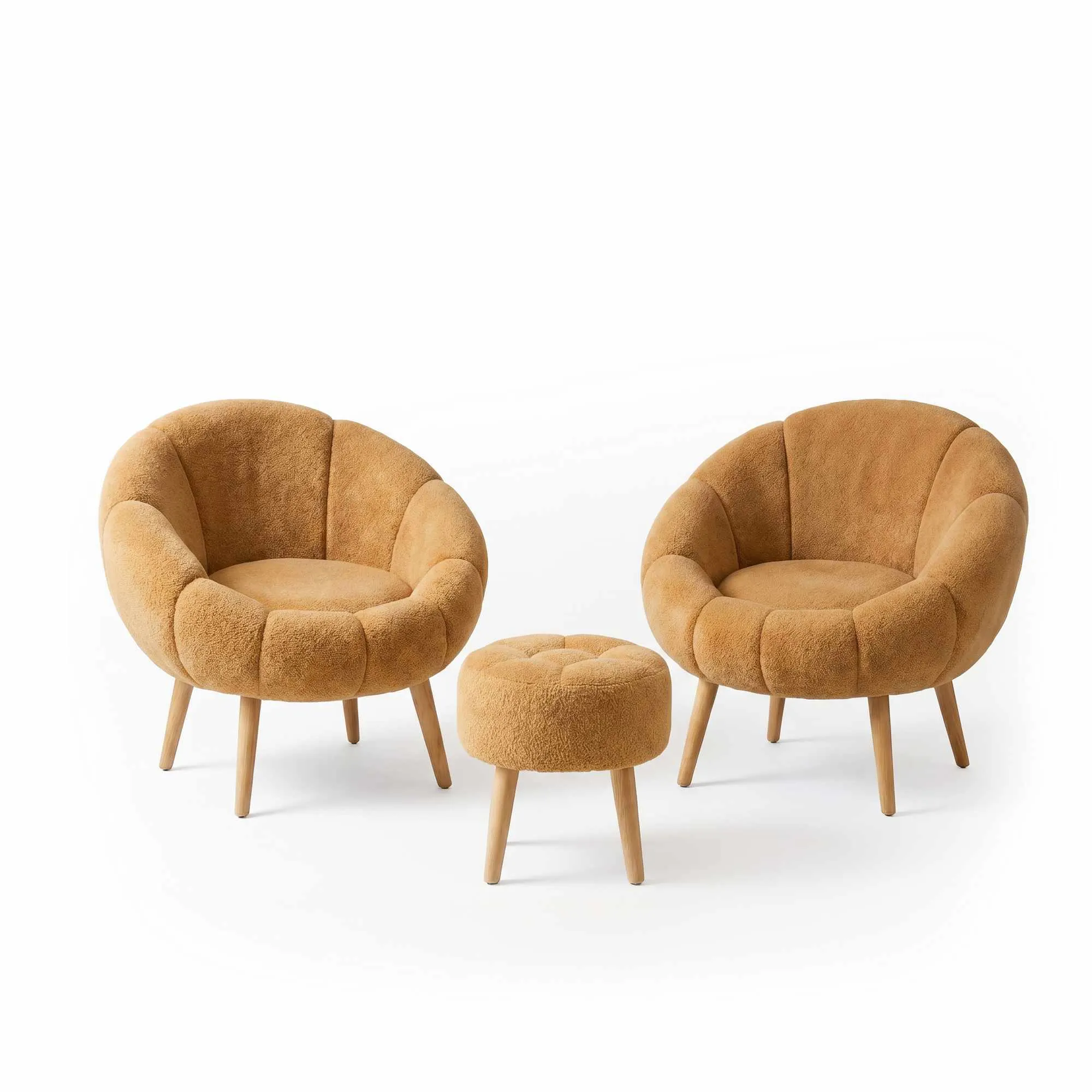 fotel lounge, zestaw mebli, pufa, miękki materiał, kolor beżowy