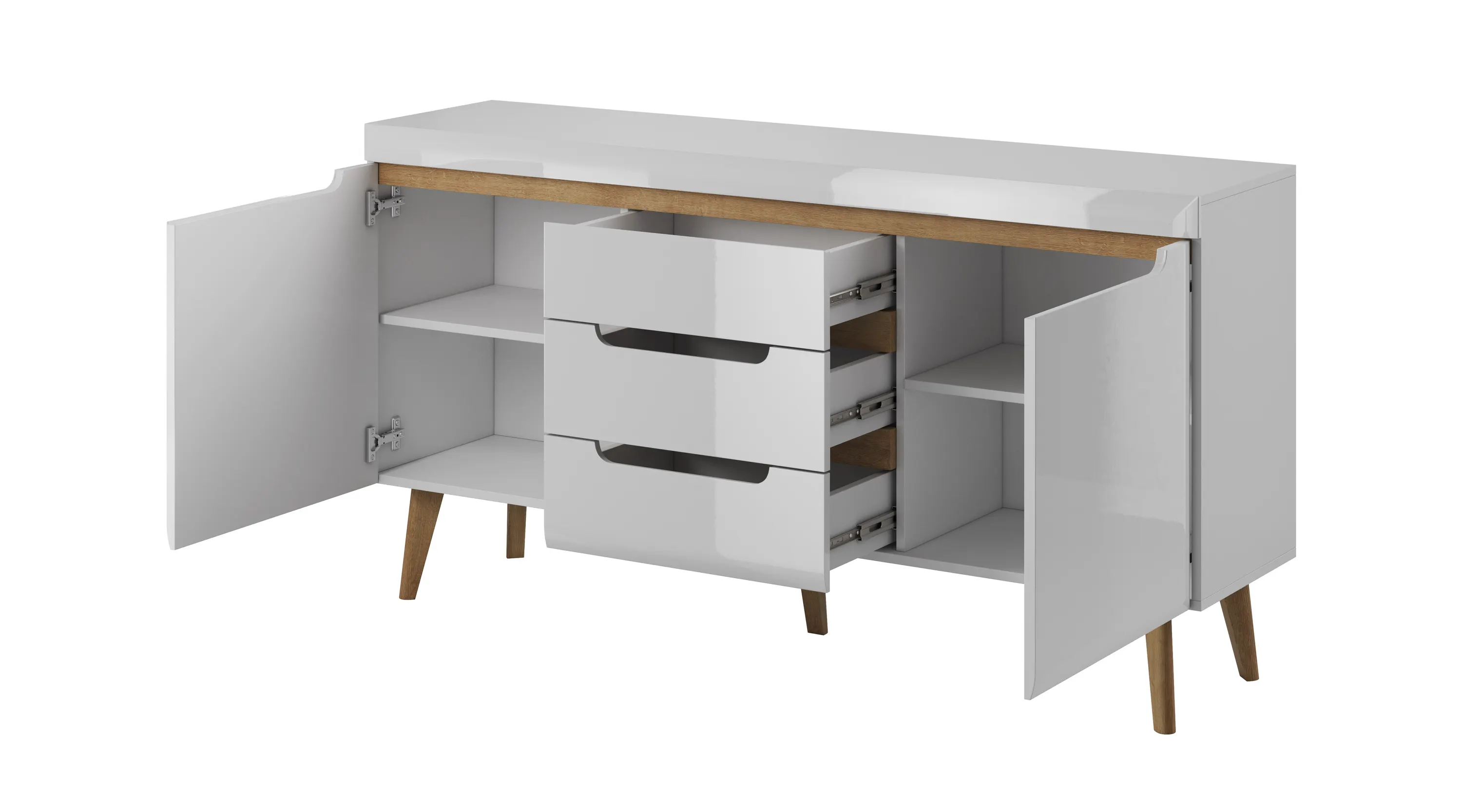 Komoda 2-drzwiowa z 3 szufladami NORDI Biały, Dąb Riviera - NORDI_NKSZ160_BPOLRIV