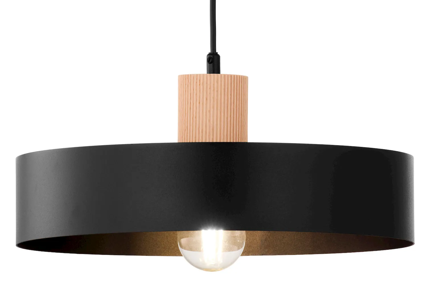 image lampa wisząca, czarna kopuła, drewniana ozdoba, żarówka E26, metalowy kinkiet