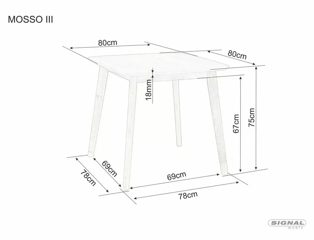 Stół kwadratowy MOSSO III okleina Dąb 80x80 Signal - MOSSOIIID80