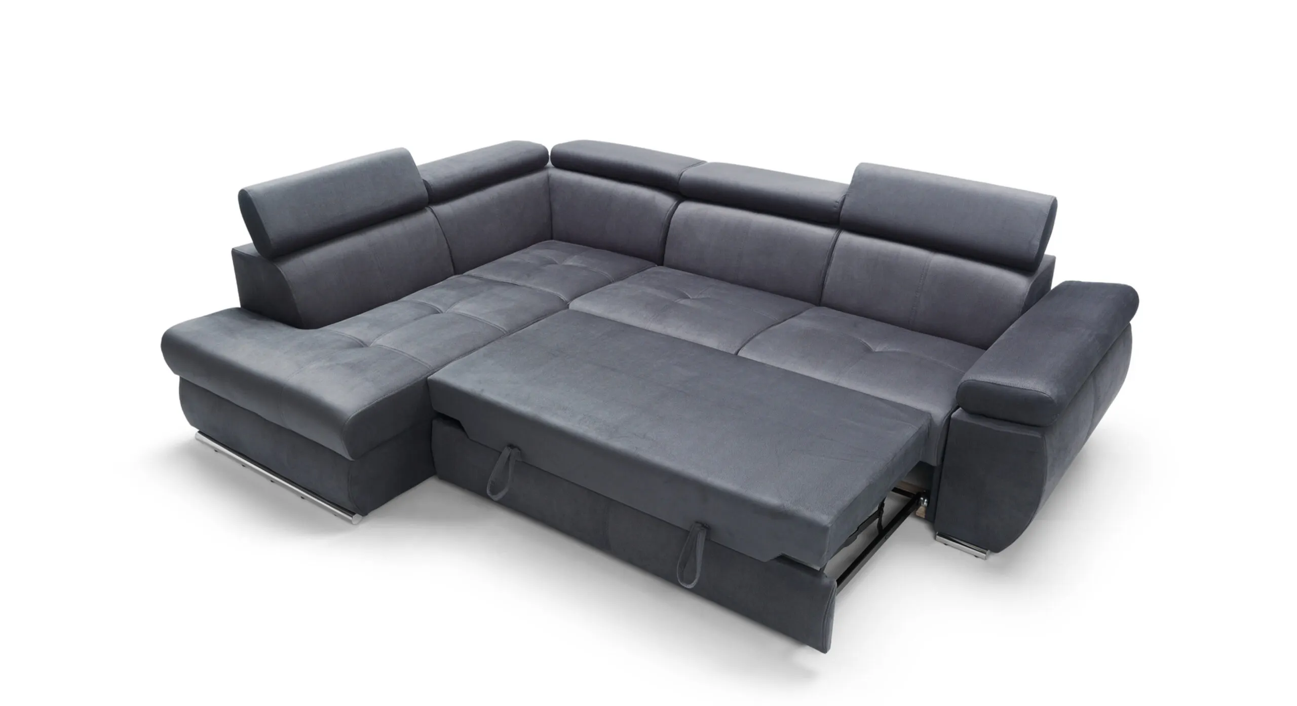 Narożnik z funkcją spania LIZBONA II lewostronny regulowane zagłówki i podłokietniki - szary - LIZBONAII_NAR_SOLAR96_L