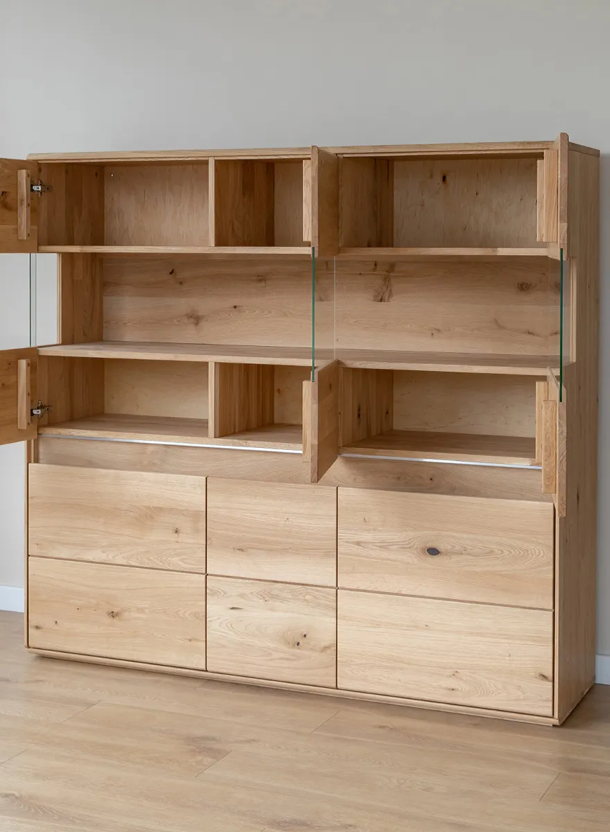 Witryna drewniana szklana DIVISIONE z oświetleniem 163x152 dąb olejowany - ZIDIV05